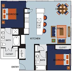 A floor plan of a house with labeled rooms such as bedroom, kitchen, and living room.