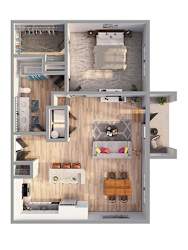 A floor plan of a house with a kitchen, living room, and two bedrooms.