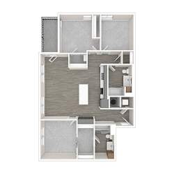 A floor plan of a house with a kitchen, living room, and two bedrooms.