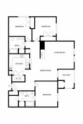 A black and white image of a house floor plan.
