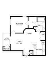A black and white floor plan of a house with labeled rooms.