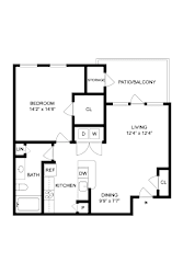 A floor plan of a home with a living room, dining room, kitchen, and bathroom.