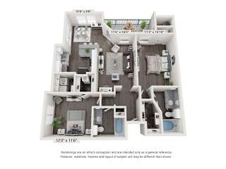A floor plan of a two-bedroom apartment with a living room, kitchen, and bathroom.
