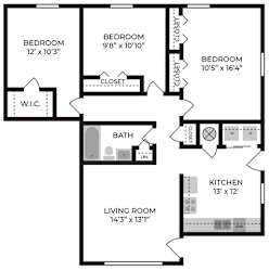 3 bedroom 1 bath A at Stonebrook of Franklin Apartments, Franklin, IN
