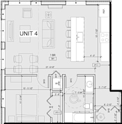 A floor plan for Unit 4 shows a layout with a living room, kitchen, and two bedrooms.