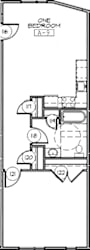 A floor plan of a one bedroom apartment labeled A-9.