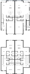 A black and white image of a floor plan for a house with two stories.