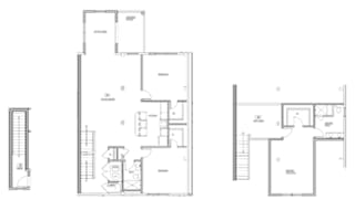 Three floor plans for a house are shown in black and white.