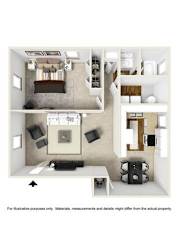 1 Bed 1 Bath Classic Plus Floor Plan at Cumberland Pointe, Smyrna, GA