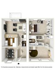 2 Bed 1.5 Bath Floor Plan at Cumberland Pointe, Smyrna, Georgia