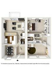 2 Bed 1.5 Bath Townhomes Floor Plan at Cumberland Pointe, Georgia