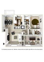 2 Bed 2 Bath Select Plus Floor Plan at Cumberland Pointe, Smyrna, 30080