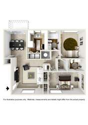 2 Bed 2 Bath ELITE Floor Plan at Cumberland Pointe, Smyrna, Georgia