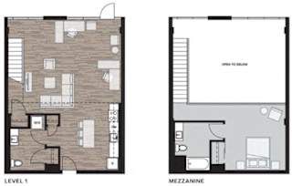 1 bed 2 bathroom floorplan with loft at Riverfront Everett Apartments, Everett, 98201