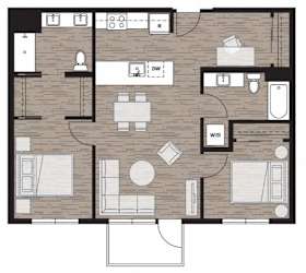 Two Bed Floor Plan at Riverfront Everett, Everett, Washington