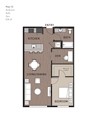 One bedroom 1 bathroom floorplan with den at Ravello Apartments, Redmond, WA 98052