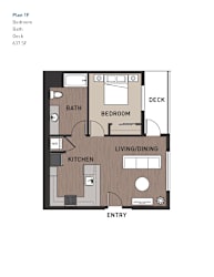 1 bedroom 1 bathroom floorplan with deck at Ravello Apartments, Redmond