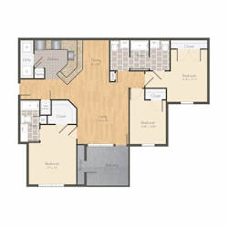 A floor plan of a house with labeled rooms and dimensions.