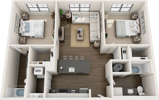 2 Bedroom Floor Plan at Riverside Flats at Aberfoyle Village, Belmont, NC, 28012