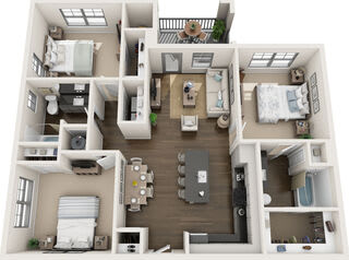 3 Bedroom Floor Plan at Riverside Flats at Aberfoyle Village, Belmont, NC