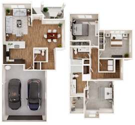 TH1 Three Bedroom 2.5 Bathroom Floorplan at Las Palmas Apartments, Fort Myers, FL 33913