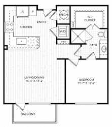 A black and white floor plan of a house with a living room, dining room, kitchen, and bathroom.