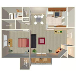 1 Bed 1 Bath Floor Plan at The Pointe, LaVista, NE