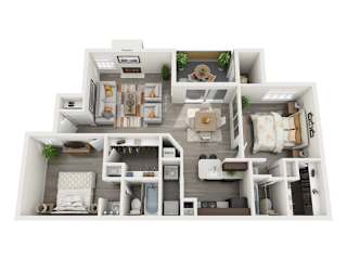 Two bed two bath floorplan with balcony at Altamonte Apartments, San Antonio, Texas