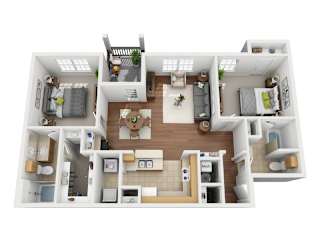 Two bedroom 2 bath floorplan at Riviera Apartments, Texas, 76708