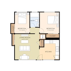 2 bed 1 Bath 667 sq. feet