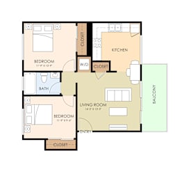 2 bed 1 Bath 673 sq. feet