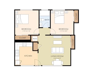 2 bed 1 Bath 734 sq. feet