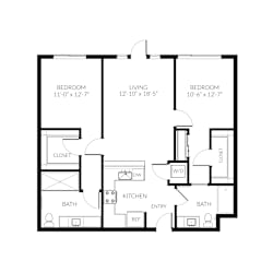 2 Bed 2 Bath Floorplan B at Huntington Apartment Homes, South San Francisco, CA 94080
