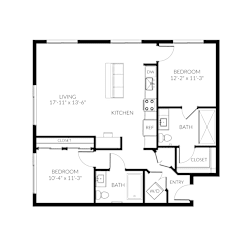 A black and white image of a floor plan for a home.