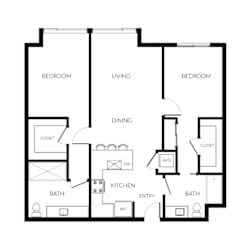 A black and white image of a house floor plan with labeled rooms.