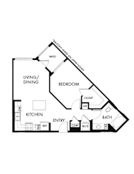 A simple black and white drawing of a house layout.