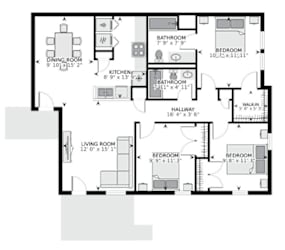 A black and white image of a floor plan for a house.