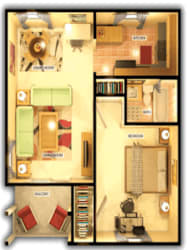 1 Bed 1 Bath Floor Plan at Maplehurst Apartments, Knoxville Tennessee