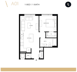 a floor plan of a 1 bedroom apartment