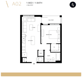 a floor plan of a 1 bedroom apartment