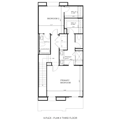 A floor plan for a 4th floor of a building with 2 bedrooms, 2 bathrooms, a living area, and a kitchen.
