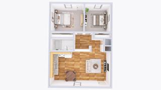 a floor plan of a house with a bedroom and a living room