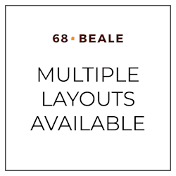 A sign that says "68 Beale Multiple Layouts Available".