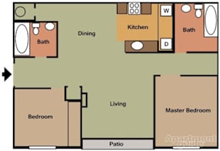 Apartment Floor Plan shows a Master Bedroom, Bedroom, Living Area, Kitchen, Dining Area and Bathroom.