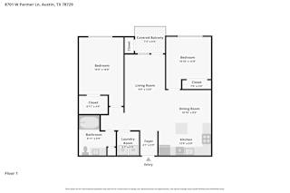 A floor plan of a home with a living room, dining room, kitchen, and multiple bedrooms.