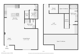 One Bedroom Townhome Floor Plan at Artisan Apartments & Shops, Austin, TX 78729