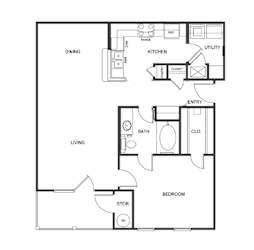 A1 (Traditional) Floor Plan at Island Park Apartments in Shreveport, Louisiana, LA