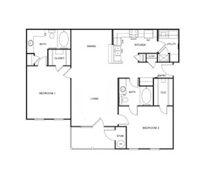 B1 (Traditional) Floor Plan at Island Park Apartments in Shreveport, Louisiana, LA