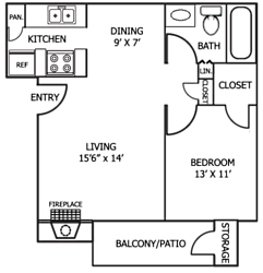 2D floor plan of A5 at Windridge on the Parkway in Dallas, TX