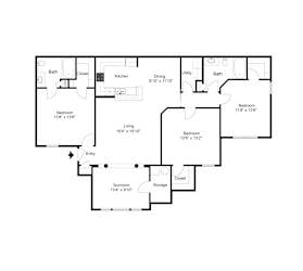 3x2 Sunroom 2D floor plan of Angle Landing Apartment in Pensacola, FL